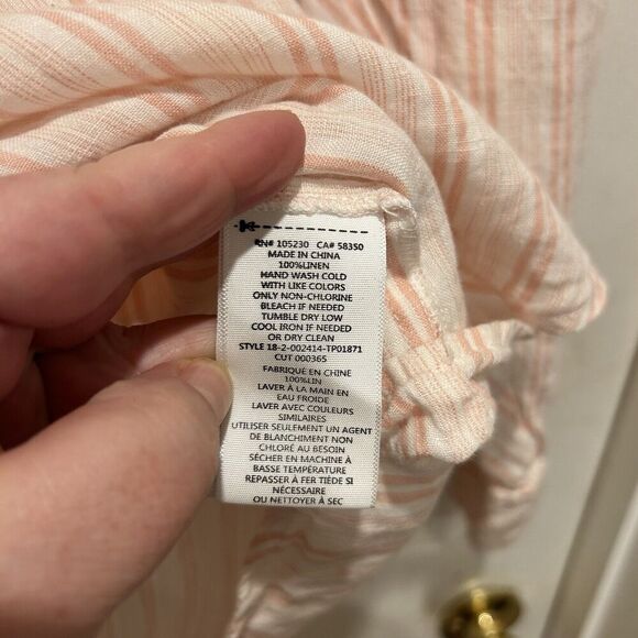 Joie Bekette Linen Blouse Shirt Womens Large Blush Sand‎ Pink Striped - Picture 8 of 8